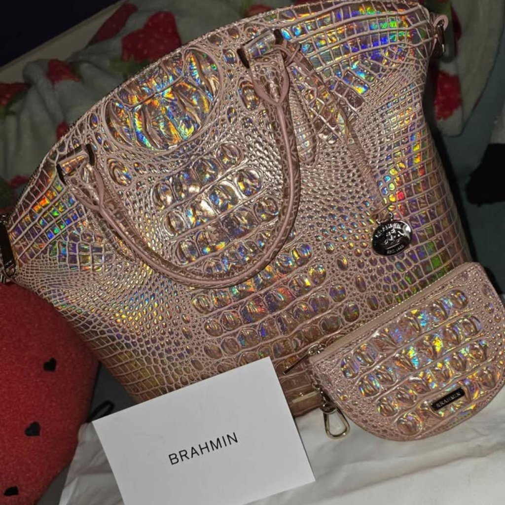 Large Brahmin Duxbury Satchel Rose Gold Melbourne W/Matching Britt Coin Purse